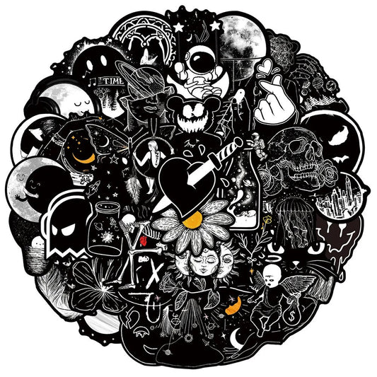 10/30/50PCS Black White Gothic Cartoon Graffiti Stickers DIY Car Bike Travel Luggage Phone Laptop Waterproof Cool Sticker Toy