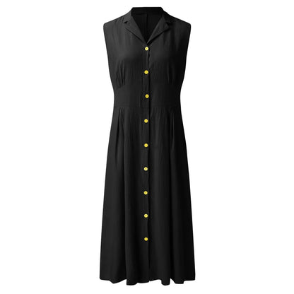 Casual Loose Sleeveless Shirt Dress Solid Color Button Cotton Linen Blend Dress Elegant Vacation Holiday Dresses платье женское