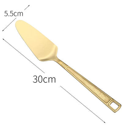 Gold Stainless Steel Kitchen Utensils Set: Spatula, Salad Spoon, Fork, Serving Tools