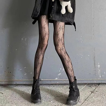 Classic Lolita Hollowed Out Lace Mesh Stockings Bottomed Pantyhose Women Gothic Punk Retro Spider Web Tights