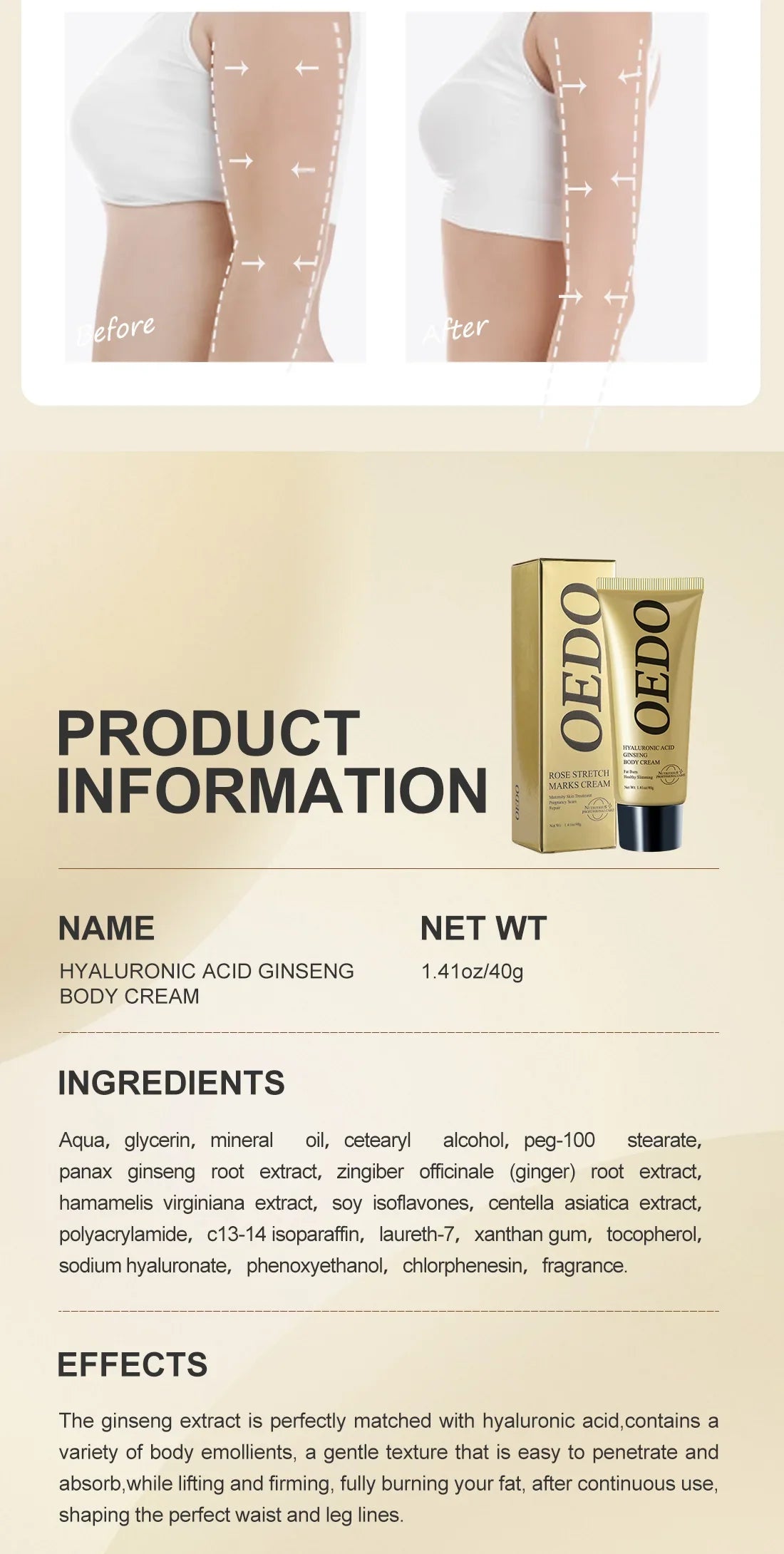 OEDO Ginseng Slimming Cream Reduce Cellulite Lose Weight Burning Fat Health Care Cream Body Skin Whitening Cream