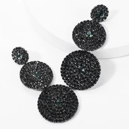 European Exaggerated Multi-layer Round Drop Earrings Women Shiny Rhinestone Geometric Dangle Earrings Party Jewelry Gifts