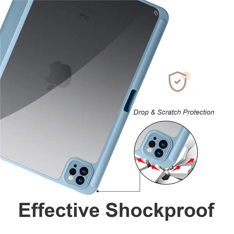 For iPad Pro 12.9 Case 2022 Tablet Case with Pencil Holder Clear Hard Cover Funda for iPad Pro 12 9inch 2022 2021 2020 2018 Case