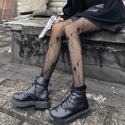Classic Lolita Hollowed Out Lace Mesh Stockings Bottomed Pantyhose Women Gothic Punk Retro Spider Web Tights