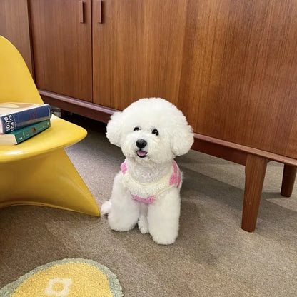 Cute Pink Flowers Teddy Vest New Pet Warm Vest Winter Cat Dog Clothes Cold Pomeranian Cartoon Puppy Clothes Dog Products