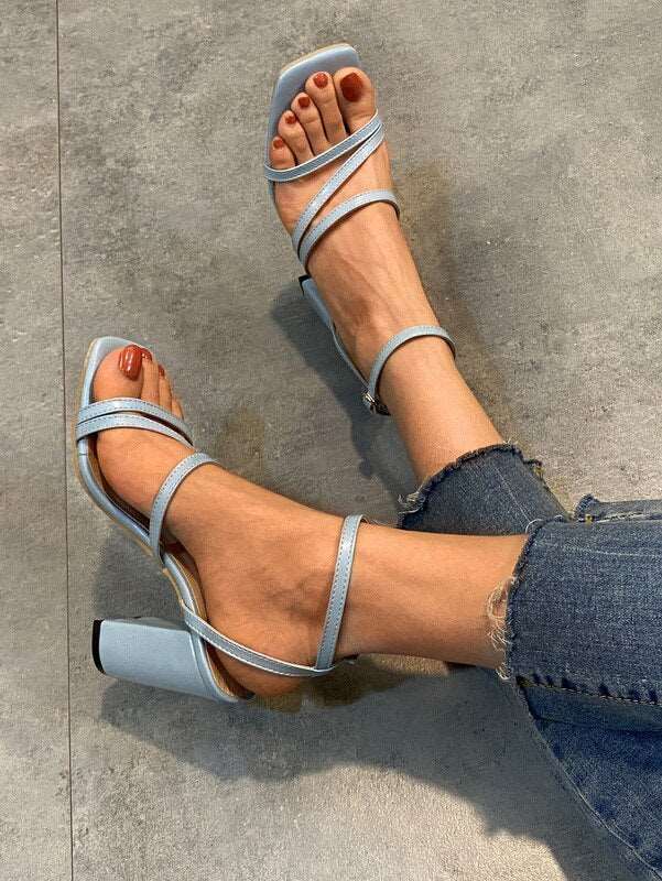 New Summer Womens High Heels Fashion All-match Square Toe Chunky Heel Sandals Sexy Banquet Solid Color Simple High Heels