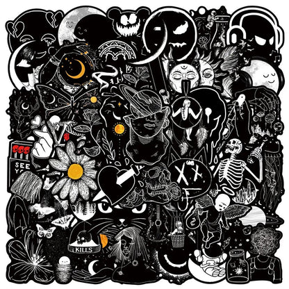 10/30/50PCS Black White Gothic Cartoon Graffiti Stickers DIY Car Bike Travel Luggage Phone Laptop Waterproof Cool Sticker Toy