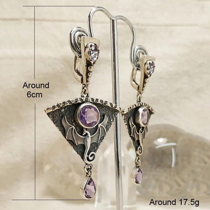 Vintage Exaggerated Dragon Gothic Punk Metal Earrings Ethnic Faux Pink Stone Pendant Earrings Jewelry