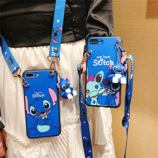 Stitch For Samsung Galaxy S7 Edge S8 S9 S10 S20 S21 S22 S23 Plus Ultra S21FE Note 9 10 20 Phone Case With Holder Rope