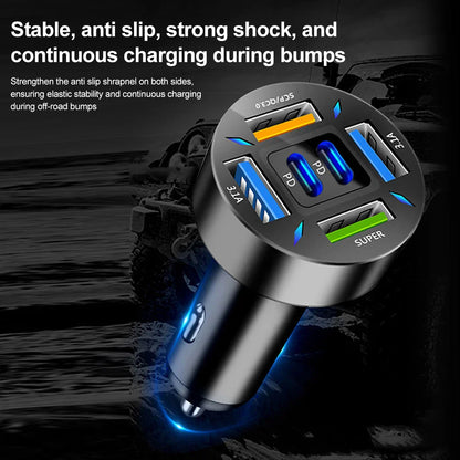 6 Ports USB Car Charger 66W PD USB Type C Quick Charge Car Phone Charger for Samsung Huawei Xiaomi iphone