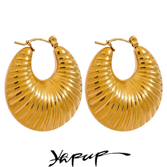 Yhpup 30mm Round Metal Hollow Chunky Hoop Earrings for Women Gold Color Stainless Steel Statement Fashion Jewelry Waterproof
