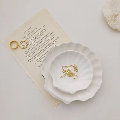 Shell Shaped White Ceramic Plate Jewelry Storage Trays Trays Storage Dishes Ring Earings Plate Home Decorative Tray Design