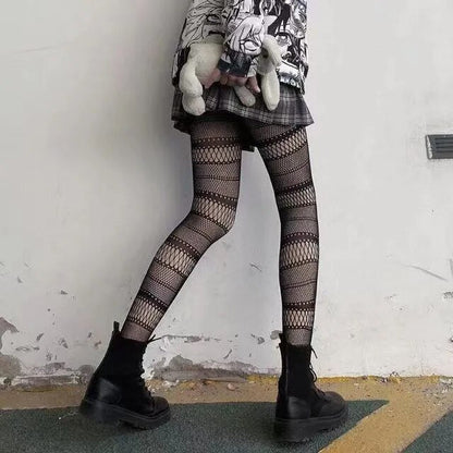 Lolita Cute Pentacle Print Tights Women Sexy Gothic Punk Magical Five-Pointed Star Mesh Fish Net Pantyhose Body Stockings