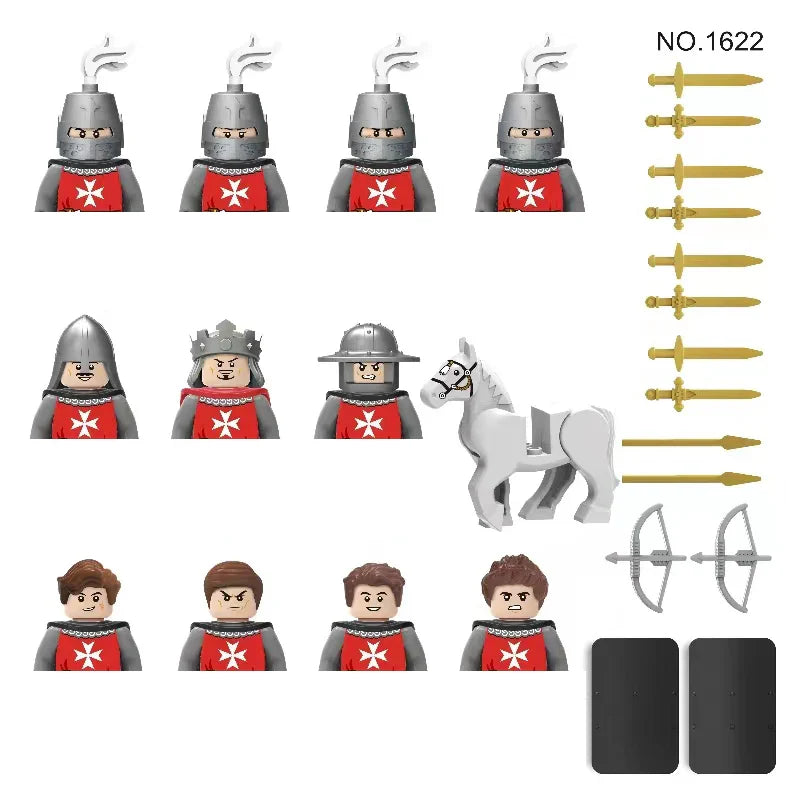 Military Building Blocks Medieval Solider Figures Gifts Toys Weapons Shield Holy Roman Saint Lazarus Jerusalem Knight Legion MOC