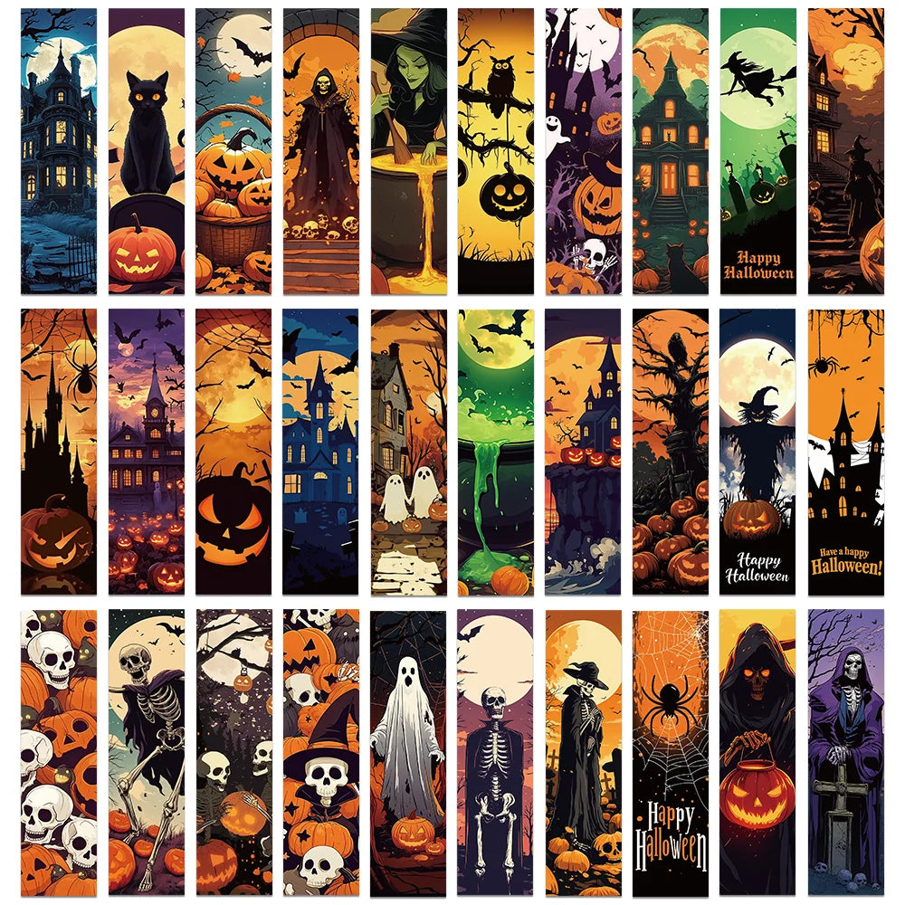 30pcs Halloween bookmarks Reading pages Book marks paper cards pumpkin ghosts funny personality creative gifts for students