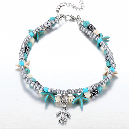 Boho Summer Beach Anklets For Women Turtle Shell Starfish Tree of Life Elephant Ankle Bracelet Multilayer Chain On Foot Jewelry