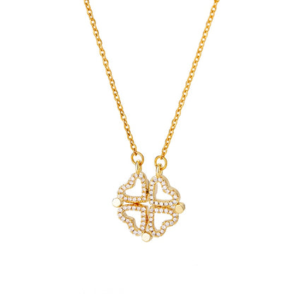 Vintage Lucky Four Leaf Clover Necklaces for Women Goth Love Heart Pendant Choker Chain Necklace Stainless Steel Jewelry Gift