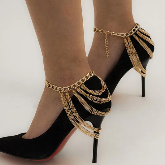 New 1 PC Multilayer Link Chain Tassel Anklets for Women Bracelet on the Leg Decoration on Foot Sandals Beach Accessories