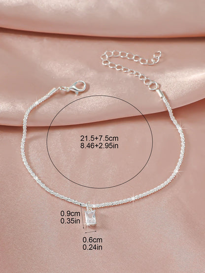 Summer Shiny Sparkling Simple Silver Color Anklet Zircon Cross Love Pearl Double Layer Bracelet On Leg Foot Trendy Beach Jewelry