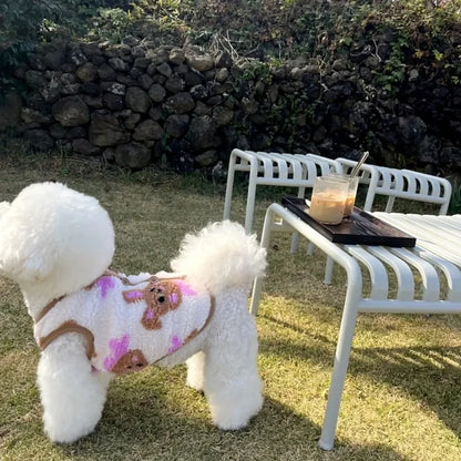 Cute Pink Flowers Teddy Vest New Pet Warm Vest Winter Cat Dog Clothes Cold Pomeranian Cartoon Puppy Clothes Dog Products