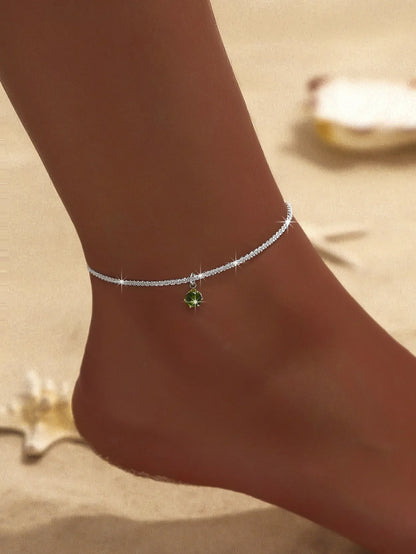 Summer Shiny Sparkling Simple Silver Color Anklet Zircon Cross Love Pearl Double Layer Bracelet On Leg Foot Trendy Beach Jewelry
