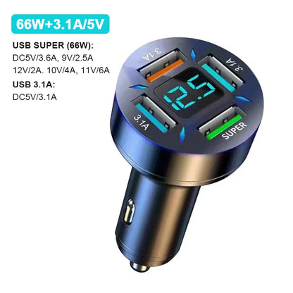 6 Ports USB Car Charger 66W PD USB Type C Quick Charge Car Phone Charger for Samsung Huawei Xiaomi iphone