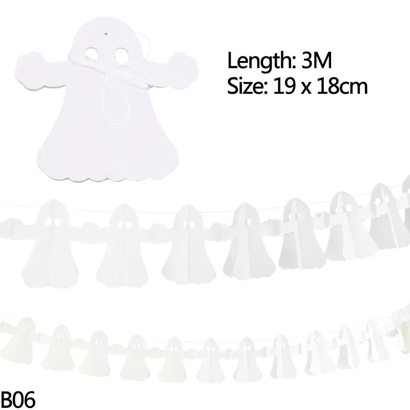 3m Halloween Banners Pumpkin Spider Ghost Head Paper Garland for Halloween Party Decoration Bat Skull Paper Chain DIY Supplies