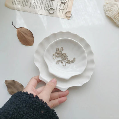 Shell Shaped White Ceramic Plate Jewelry Storage Trays Trays Storage Dishes Ring Earings Plate Home Decorative Tray Design