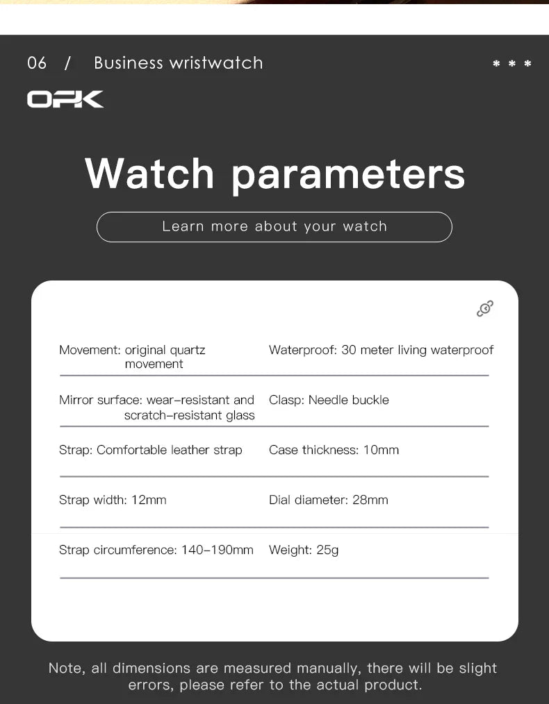 OPK 6022 Women's Watches Elegant Fashion Small Quartz Wristwatch for Ladies Waterproof  Leather Strap Dual Calendar Display