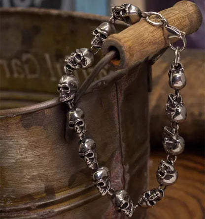 Vintage Gothic Full Skull Bracelet Men\\\'s Motorcycle Riding Rock Bike Hip Hop Punk Jewelry Halloween Gift