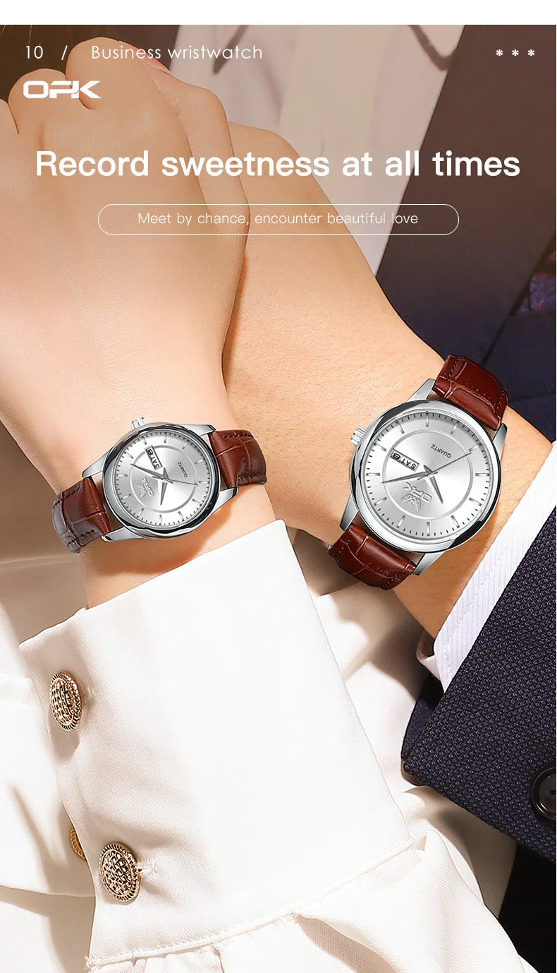OPK 6022 Women's Watches Elegant Fashion Small Quartz Wristwatch for Ladies Waterproof  Leather Strap Dual Calendar Display