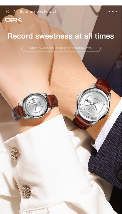 OPK 6022 Women's Watches Elegant Fashion Small Quartz Wristwatch for Ladies Waterproof  Leather Strap Dual Calendar Display