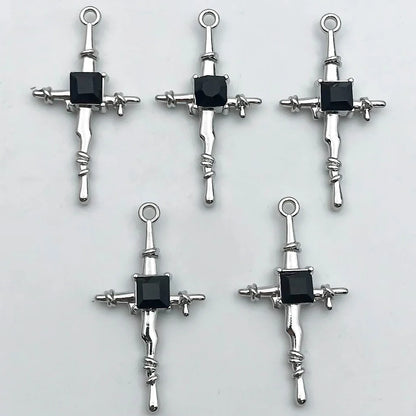 5Pcs Metal Alloy Charms Black Series Sweet and Cool Style Butterfly Cross Flower Shape Pendants Decorations For Jewelry Making