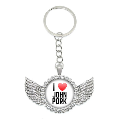 New John Pork Is Calling Answer Call Phone Humor Funny Pig Lover Graphic Meme Glass Dome Pendant Cabochon Keychain Jewelry Gifts