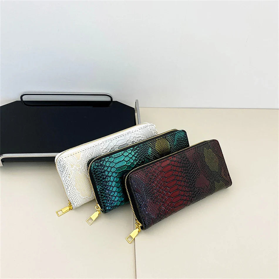 Female Coin Purse Crocodile Leather Long Women Wallet Serpentine Design Phone Purses for Ladies Cardholder Clutch Money Bag Sac