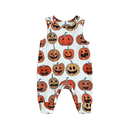 2023-06-25 Lioraitiin 0-18M Baby Girls Boys Rompers Halloween Clothes Pumpkin Print Crew Neck Sleeveless Newborn Jumpsuits