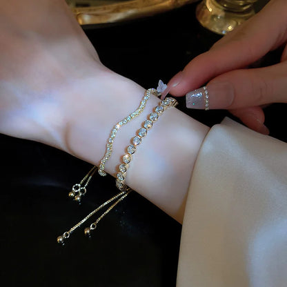 Luxury Sparkling Rhinestone Bracelet Ladies Girls Geometric Delicate Adjustable Bracelet Vintage Style Jewelry Accessories Gifts