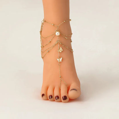 New 1 Set Multi-Layer Pearl Anklet Fashion Gold Color Ankle Bracelets For Women Beach Barefoot Foot Chain Sandal Anklet Jewelry