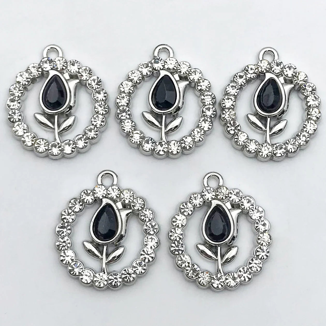 5Pcs Metal Alloy Charms Black Series Sweet and Cool Style Butterfly Cross Flower Shape Pendants Decorations For Jewelry Making