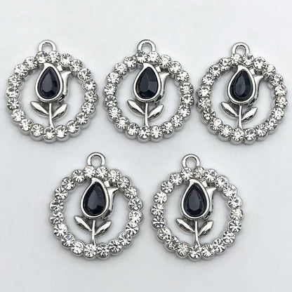5Pcs Metal Alloy Charms Black Series Sweet and Cool Style Butterfly Cross Flower Shape Pendants Decorations For Jewelry Making