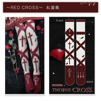 Women's Knee Stockings Dream Witch Thorns Cross Summer Lolita Socks Two-Dimensional Long Thighs Sexy Halloween Stockings Cosplay