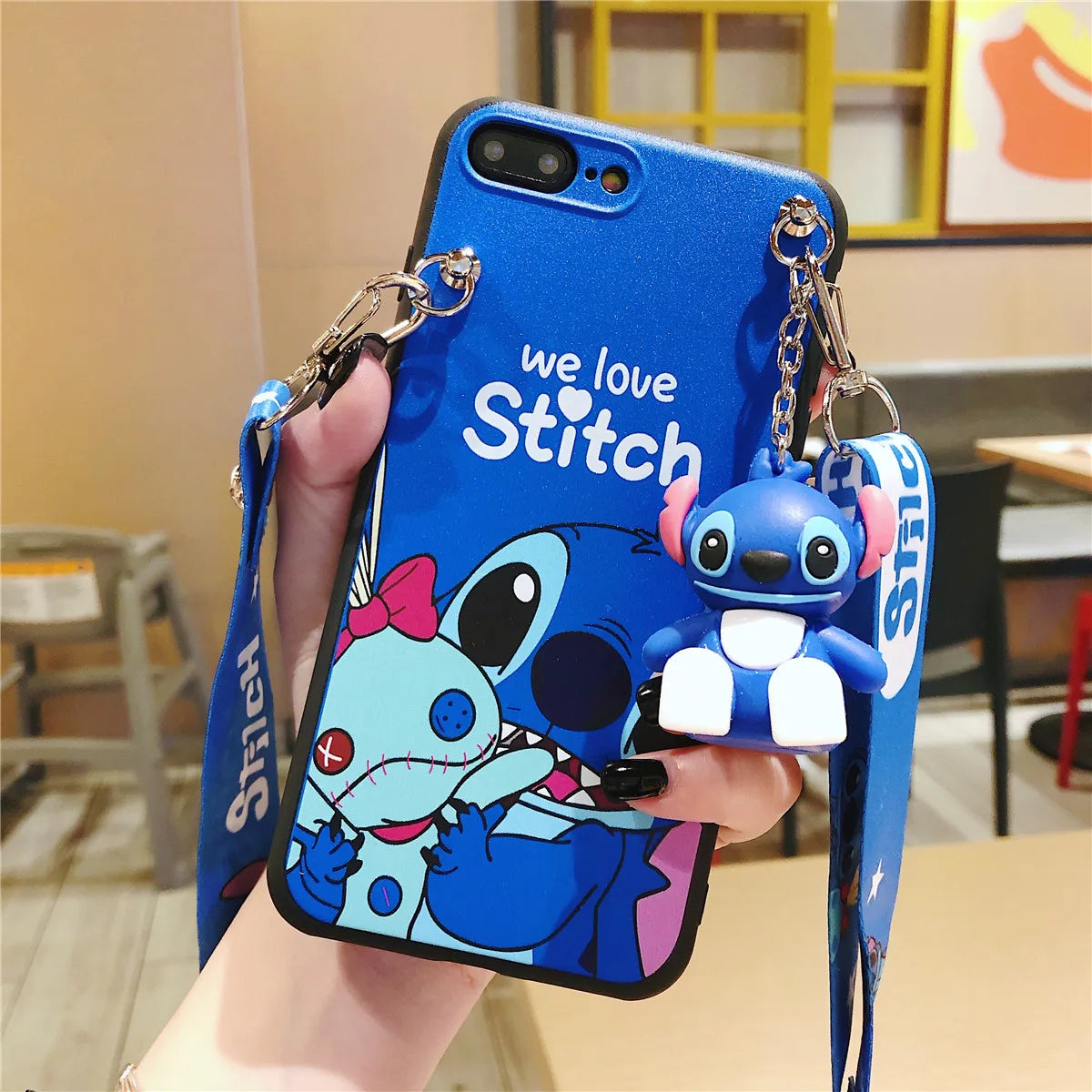 Stitch For Samsung Galaxy S7 Edge S8 S9 S10 S20 S21 S22 S23 Plus Ultra S21FE Note 9 10 20 Phone Case With Holder Rope