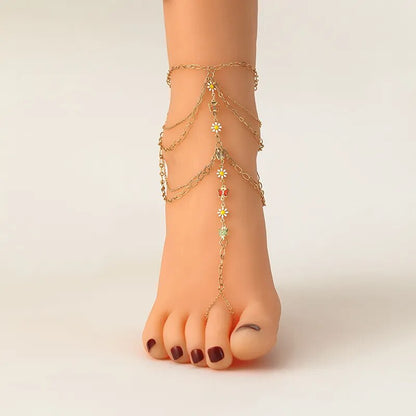 New 1 Set Multi-Layer Pearl Anklet Fashion Gold Color Ankle Bracelets For Women Beach Barefoot Foot Chain Sandal Anklet Jewelry