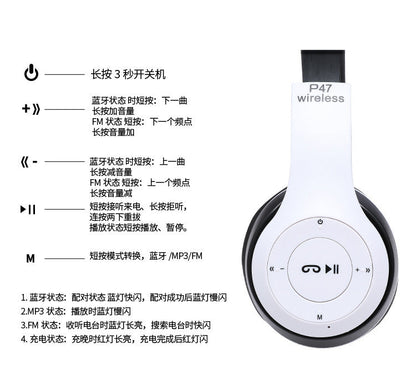 Stereo P47 Headset 5.0 Bluetooth Headset Folding Series Wireless Sports Game Headset for iPhone XiaoMi