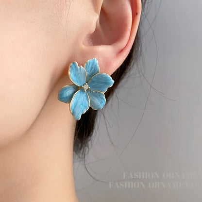 Modern Jewelry 925 Silver Needle Red Flower Earrings Spring Summer Style Popular Design Big Stud Earrings For Women Girl Gift