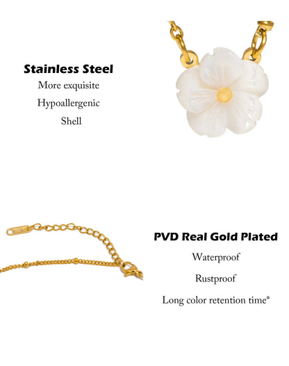 UHBINYCA Elegant Flower Shell Necklace for Women, Stainless Steel Chain Colorfast Jewelry