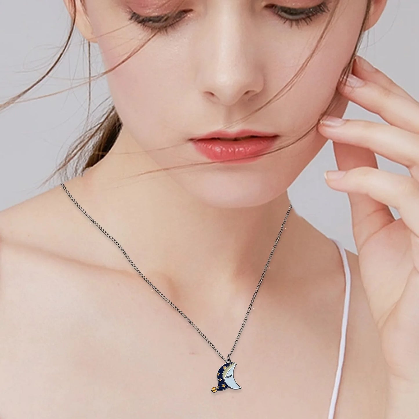 Mountain Necklace Couple Sun And Moon Patchwork Cartoon Necklace Sun And Moon Metal Drip Oil Couple Mother Daughter Necklaces