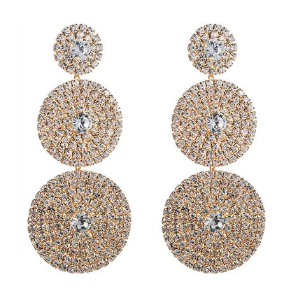 European Exaggerated Multi-layer Round Drop Earrings Women Shiny Rhinestone Geometric Dangle Earrings Party Jewelry Gifts