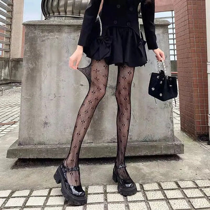 Classic Lolita Hollowed Out Lace Mesh Stockings Bottomed Pantyhose Women Gothic Punk Retro Spider Web Tights