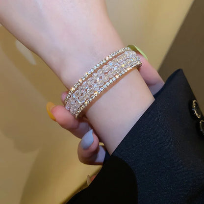 Luxury Sparkling Rhinestone Bracelet Ladies Girls Geometric Delicate Adjustable Bracelet Vintage Style Jewelry Accessories Gifts